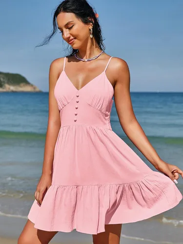 Vista 3 de ZAFUL Vestido corto sin mangas con tirantes delgados para mujer