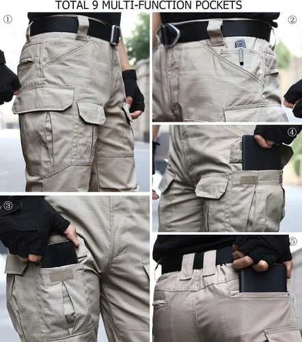 Vista 6 de CARWORNIC Gear - Pantalones tácticos tipo cargo para hombre, Waterpoof, ligeros, Rip Stop EDC