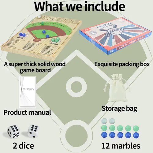 Vista 3 de Juego de mesa de dados de béisbol, dados de madera maciza y mármol, divertido juego de mesa de batalla doble para adultos, familia, fiestas