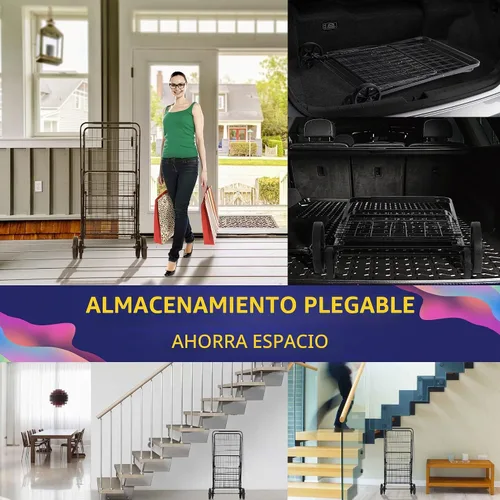 Vista 7 de BIEAMA Carrito de compras plegable, carrito de comestibles de capacidad de Carrito + Cesta
