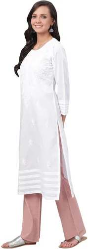 Vista 4 de Ada Bordado a mano Chikankari indio recto algodón Kurti Kurta túnica vestido para las mujeres A149984
