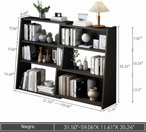 Vista 2 de IOTXY Estantería de madera extensible – Estantería con 3 niveles en escalera, baja y corta, para espacios pequeños o esquinas, negra, L Negro