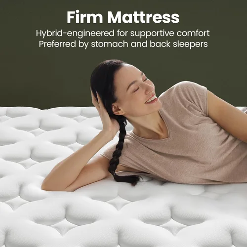 Vista 3 de BedStory Colchón firme de tamaño matrimonial – Colchón híbrido de 12 pulgadas con soporte lumbar ideal y bordes reforzados, alivio del dolor