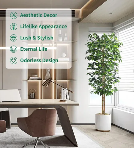 Vista 5 de HAIHONG 1 paquete de árbol de ficus artificial de 6 pies con hojas realistas y tronco natural, árbol de ficus artificial con maceta de vivero
