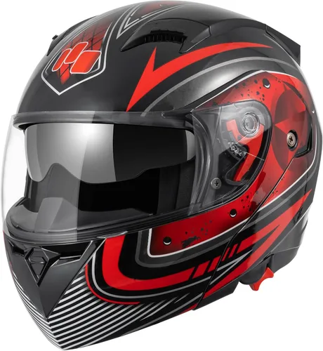 Vista 2 de DOT Approved Modular Flip-Up Dual Visor Motorcycle Full Face Helmet for Adults Men & Women with 2 Removable Visors (1 Clear + 1 Tinted)，Suitable for