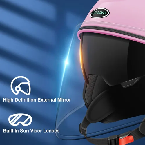 Vista 3 de Casco de motocicleta abierto para adultos 3/4, con doble visera, para moto, scooter, ebike, ciclomotor, para hombres y mujeres, aprobado por el DOT