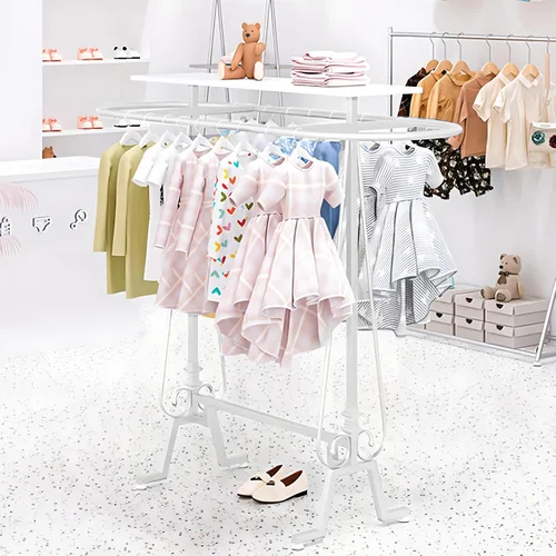 Vista 9 de Perchero redondo para ropa de pie comercial, estante para colgar ropa de hierro ovalado, para colgar ropa de dormitorio, exhibición de boutiques