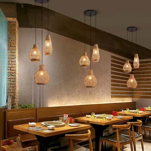 Vista 3 de Lámpara colgante de ratán de 3 luces, estilo bohemio, tejido de mimbre, costero, para colgar en el techo, para cocina, isla, sala de estar, comedor