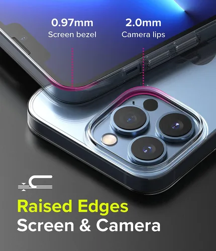 Vista 4 de Ringke Funda compatible con iPhone 13 Pro Max, delgada, transparente, no amarillea, con bisel elevado de policarbonato duro, revestimiento suave