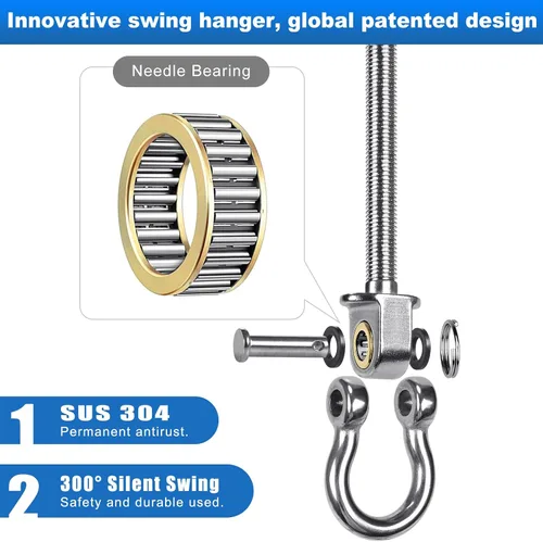 Vista 9 de 2 perchas de columpio resistentes con rodamientos, accesorios de columpio de acero inoxidable para vigas de madera y metal, ganchos para colgar