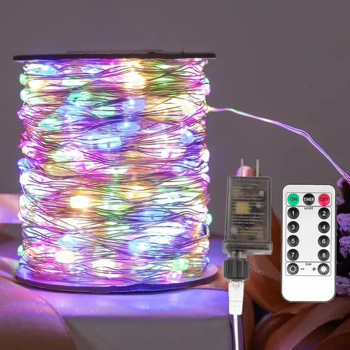 Vista 10 de Luces de Hadas Enchufables, Paquete de 2, 100 Pies, 300 LEDs, Luces de Cadena LED Impermeables, 8 Modos, Luz Parpadeante con Control Remoto