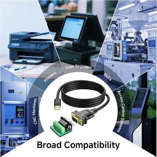 Vista 5 de Convertidor USB a RS232 RS485 RS422, cable adaptador USB 2.0 a serie con chip FT232RL, DB9 macho a USB-A para comunicación industrial, POS, CNC