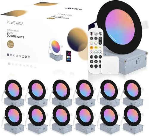 Vista 12 de 2 Pack de iluminación LED empotrable inteligente negra de 4 pulgadas, luces LED empotrables ultradelgadas de 4 pulgadas de 9 W, 850 lúmenes