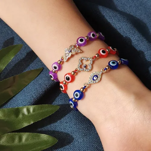 Vista 2 de Tacobear 12Pcs Evil Eye Bracelets Women Teen Girl Jewelry Gift Bulk Adjustable String Crystal Alloy Butterfly Heart Tortoise Handmade Braided
