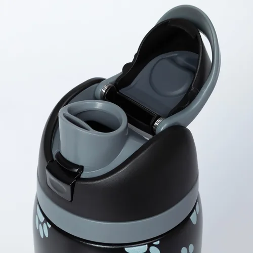 Vista 5 de Paw Print - Botella de agua de acero inoxidable con aislamiento de doble pared fácil de beber de 32 onzas, tapa abatible con una sola mano con Negro