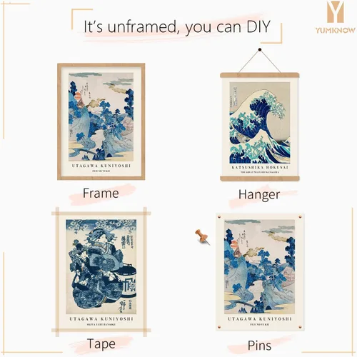 Vista 7 de Arte de pared japonés – Póster estampado de la gran ola Hokusai – Decoración clásica de pared Kanagawa – Decoración japonesa para el hogar