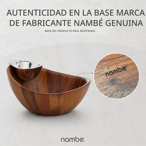 Vista 9 de Nambe - Colección Serveware - Harmony Chip y cuenco de inmersión - Mide 12 x 6.5 pulgadas - Fabricado con madera de acacia y aleación nambe