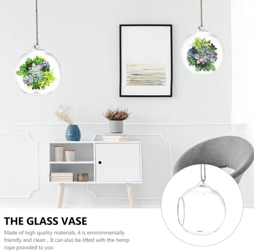 Vista 9 de Happyyami 6Pcs 10Cm Glass Hanging Terrarium Holder with 6M Jute Rope for Indoor Plant Decor, Succulent and Air Plant Vase Set, Home Hanging Planter
