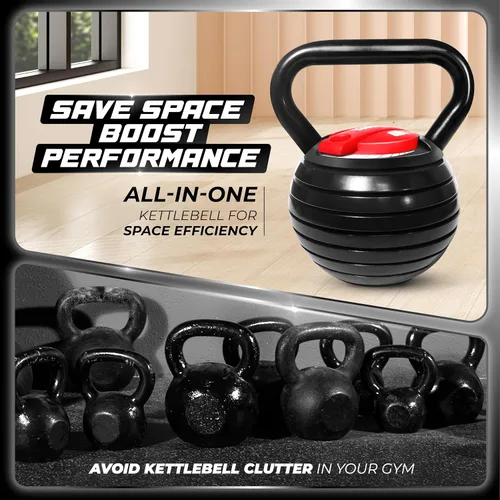 Vista 6 de Yes4All Adjustable Kettlebell Set, 20–40 LB Weight Set, Solid Cast Iron Handle with Spacer Disks & Secure Lock, Space-Saving Kettlebell for Home Gym