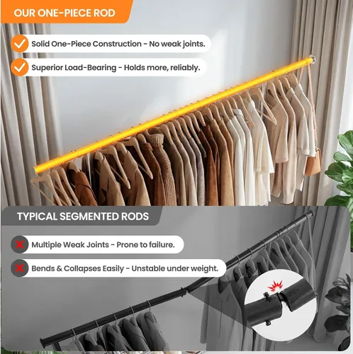 Vista 3 de Heavy Duty Clothes Rack, Rolling Clothing Rack Load 650 LBS for Hanging Clothes with 2 Sturdy Shelves, Metal Garment Rack with Wheels for Bedroom