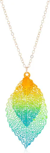 Vista 2 de Caiyao Collar con colgante largo de hoja y aretes colgantes, juego de joyas delicadas y coloridas de filigrana larga, collar único bohemio de doble