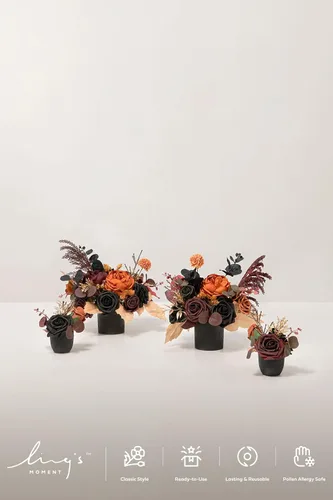 Vista 2 de Ling's moment Centro de mesa de boda flor con jarrón para ceremonia/recepción, mantel de mesa, arco, pasillo, juego de 4 negro y terracota
