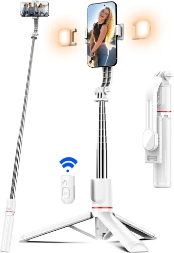 Vista 11 de Trípode para selfie stick de 41 pulgadas, extensible portátil 4 en 1, trípode de aluminio para teléfono con control remoto inalámbrico, rotación