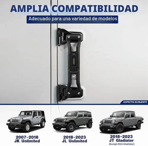 Vista 4 de Pedal plegable de bisagra de puerta compatible con Jeep Wrangler JK JL JLU Gladiator JT 2007-2023, excepto Gladiator 2021: aleación de aluminio