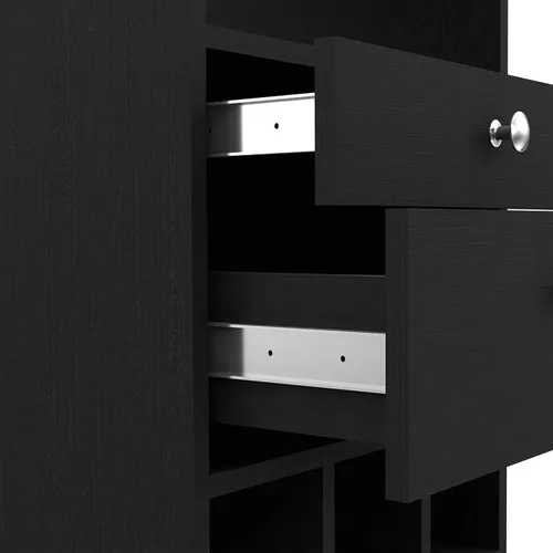 Vista 8 de FM FURNITURE Hype - Armario de bar con 12 cubos de vino, 2 cajones, estante de vidrio y estante, color negro