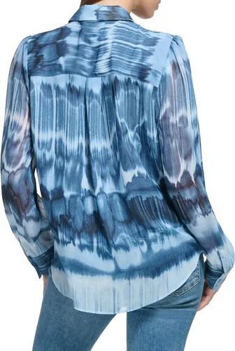 Vista 4 de Calvin Klein Blusa de manga larga estampada con botones y nudo frontal para mujer, talla grande