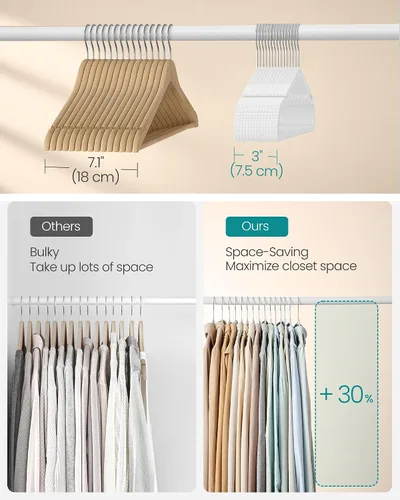 Vista 4 de SONGMICS Perchas para ropa, paquete de 50 unidades, perchas de plástico de alta resistencia, perchas para abrigos con muescas anchas de hombro