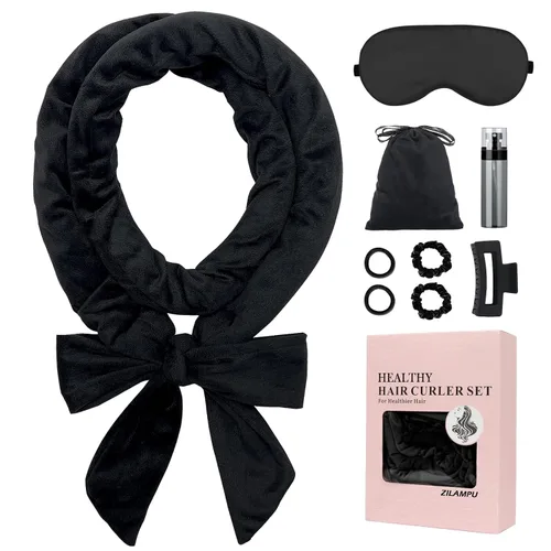 Vista 10 de ZILAMPU Diadema de Varilla Rizadora Sin Calor, Envoltorio de Rodillo de Rizos de Cabello de Terciopelo Nocturno para Mujeres con Cabello Largo Negro