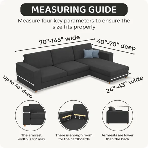 Vista 5 de PAULATO BY GA.I.CO. Funda de sofá modular, funda para sofá chaise longue en forma de L, fundas lavables para sofá esquinero, funda elástica de Gris