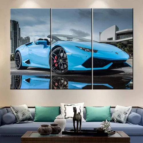 Vista 78 de Arte de pared de auto deportivo rojo para sala de estar, arte de pared de lienzo de súper auto genial, imágenes pósters, 3 piezas, arte moderno