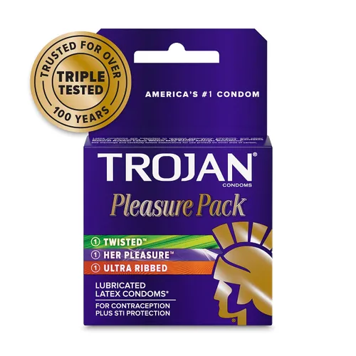 Vista 2 de Trojan Pleasure Pack - Condón de látex lubricado de alta calidad, 3 unidades, paquete de 6
