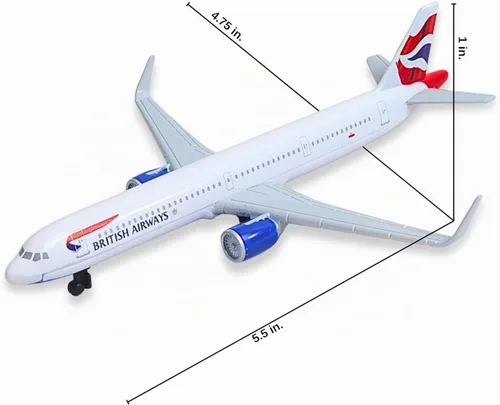 Vista 2 de Avión coleccionable de metal fundido a presión Daron British Airways A321 con diseño Union Jack, avión de juguete de línea única con piezas