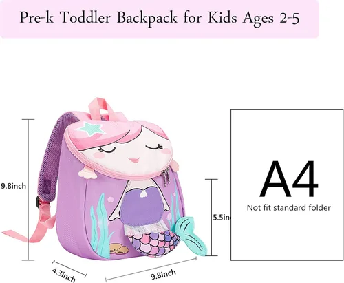 Vista 2 de BLUBOON Mochila para niños pequeños para niñas linda mochila preescolar 3D bolsa de libros para niños pequeños