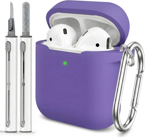 Vista 28 de Funda Protectora para AirPods 1/2, viene con kit de limpieza, funda protectora de silicona suave con hebilla, compatible con estuche de carga