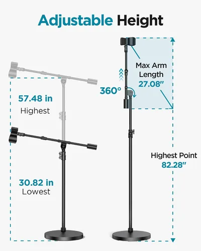 Vista 4 de InnoGear Soporte de micrófono, altura máxima de 82.28 pulgadas, soporte de micrófono de piso con brazo desmontable y base con peso para Blue Yeti