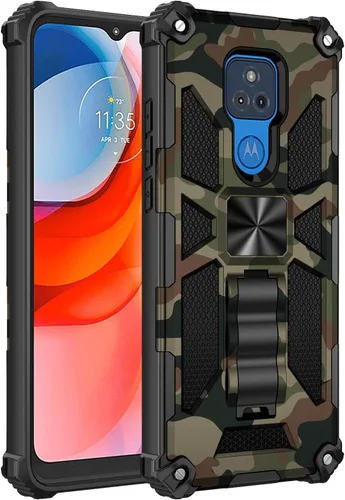 Vista 2 de Funda para Moto G Play 2021, grado militar, cubierta probada contra caídas, soporte integrado compatible con soporte magnético para automóvil, funda