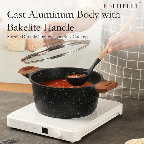 Vista 5 de ESLITE LIFE - Olla antiadherente con tapa, 3 cuartos de galón, olla de granito pequeña para sopa y pasta, compatible con inducción, libre de PTFE