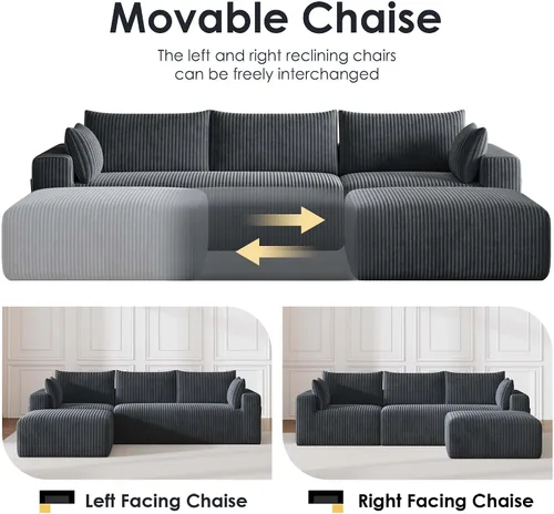 Vista 6 de Sofá modular modular de 108 pulgadas para sala de estar, sofá sin hueso en forma de L con diván de asiento profundo, no requiere montaje, sofá cama