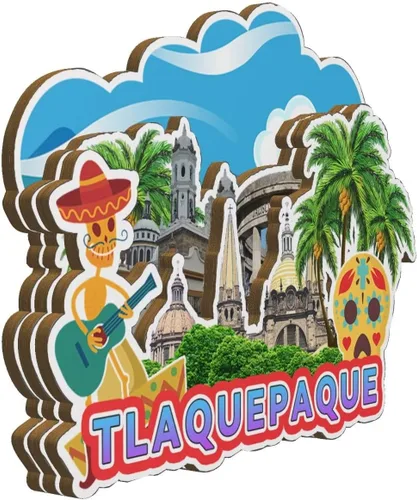 Vista 2 de Tlaquepaque - Imán de México para nevera, de madera, 3D, monumentos de viaje, coleccionables, recuerdos, decoración hecha a mano -2099