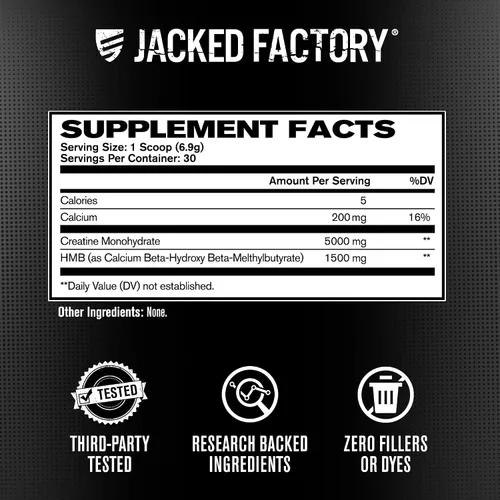 Vista 6 de Jacked Factory Suplemento en polvo de creatina HMB con monohidrato de creatina y HMB para hombres y mujeres para el crecimiento muscular, mayor