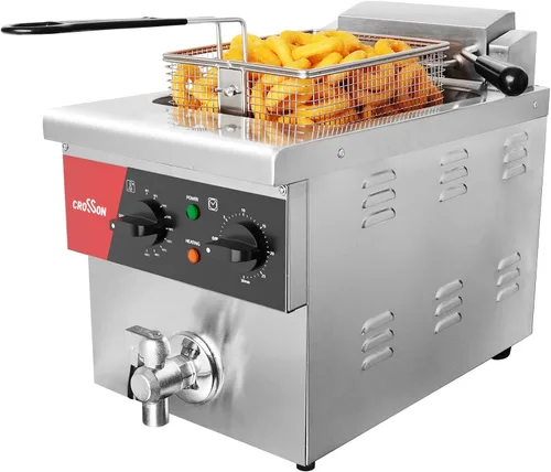 Vista 8 de CROSSON Freidora eléctrica de mostrador de doble tanque de 16L con "Swing-up and Hold", válvula de drenaje, tanque de aceite de formación por
