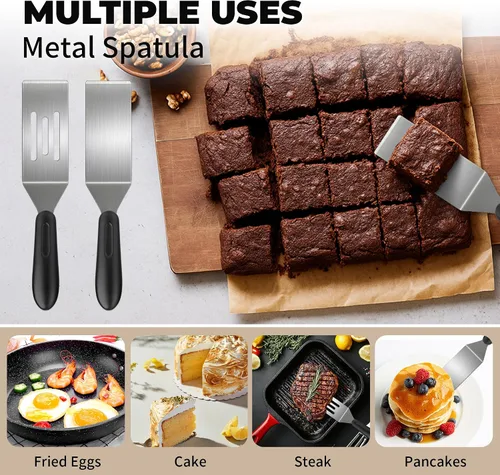 Vista 4 de Espátula pequeña, espátula de acero inoxidable, espátula de metal para cocinar con mango resistente al calor, espátulas de metal para uso