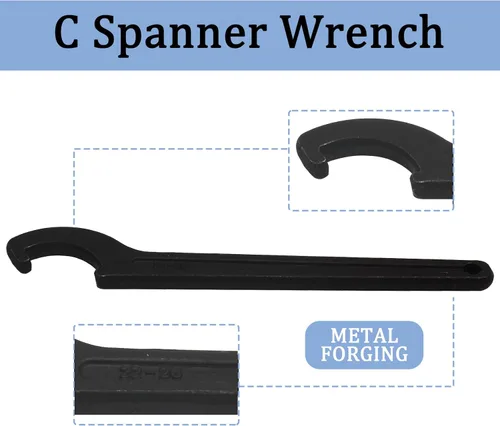 Vista 3 de Llave de llave de gancho en C, herramienta de ajuste negra de acero al carbono para tuerca de portabrocas de 22-26mm Adjustment Hook Wrench Tool