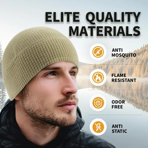 Vista 2 de 2 Pack Grid Fleece Beanie Watch Cap Waffle Beanie Tactical Army Military Skull Cap, All Weather Beanie