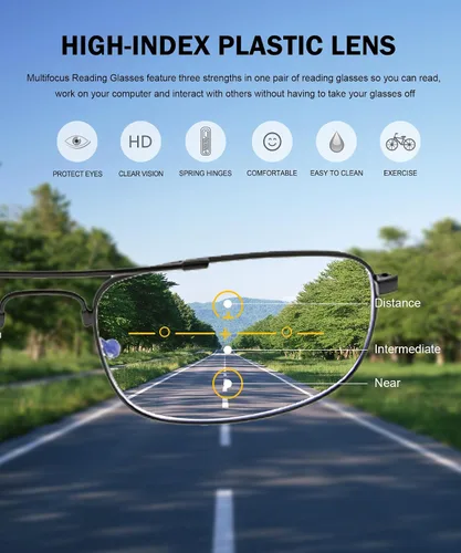Vista 5 de Eyekepper Gafas de lectura multifoco con visión de 3 niveles, protección UV, lectores progresivos, para hombres y mujeres, marco de memoria flexible