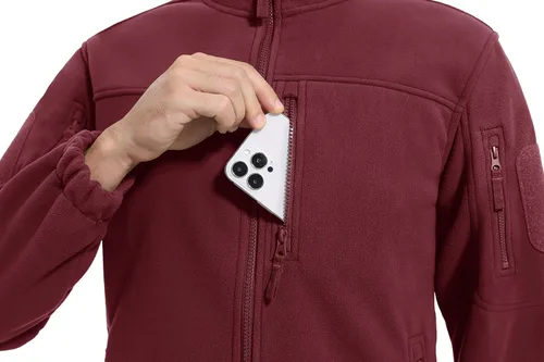 Vista 4 de CRYSULLY Chaqueta de forro polar táctica con cremallera completa para hombre, abrigo de invierno con múltiples bolsillos